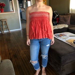 Free people strapless beaded smocked top